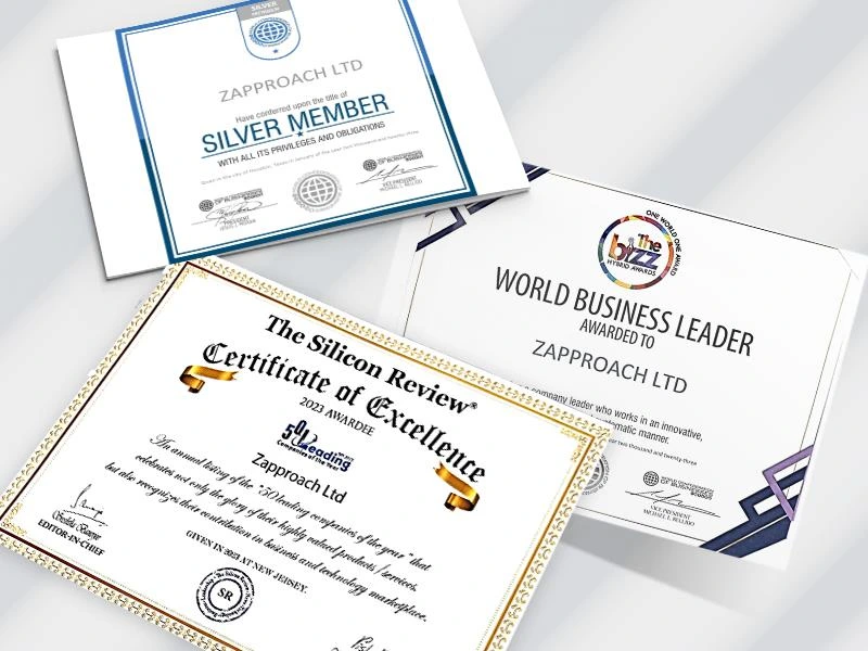 Zapproach industry recognition certificates