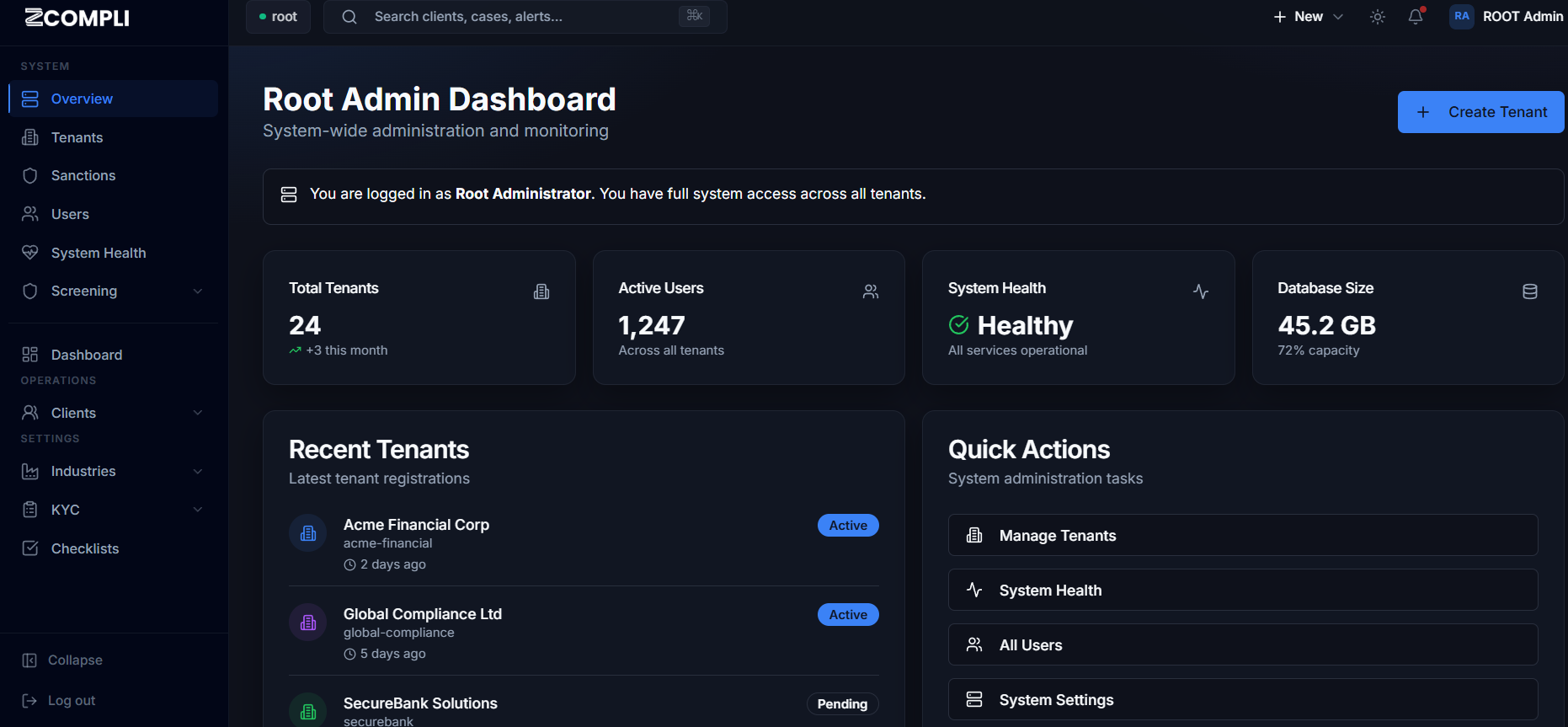 ZCompli compliance dashboard interface preview